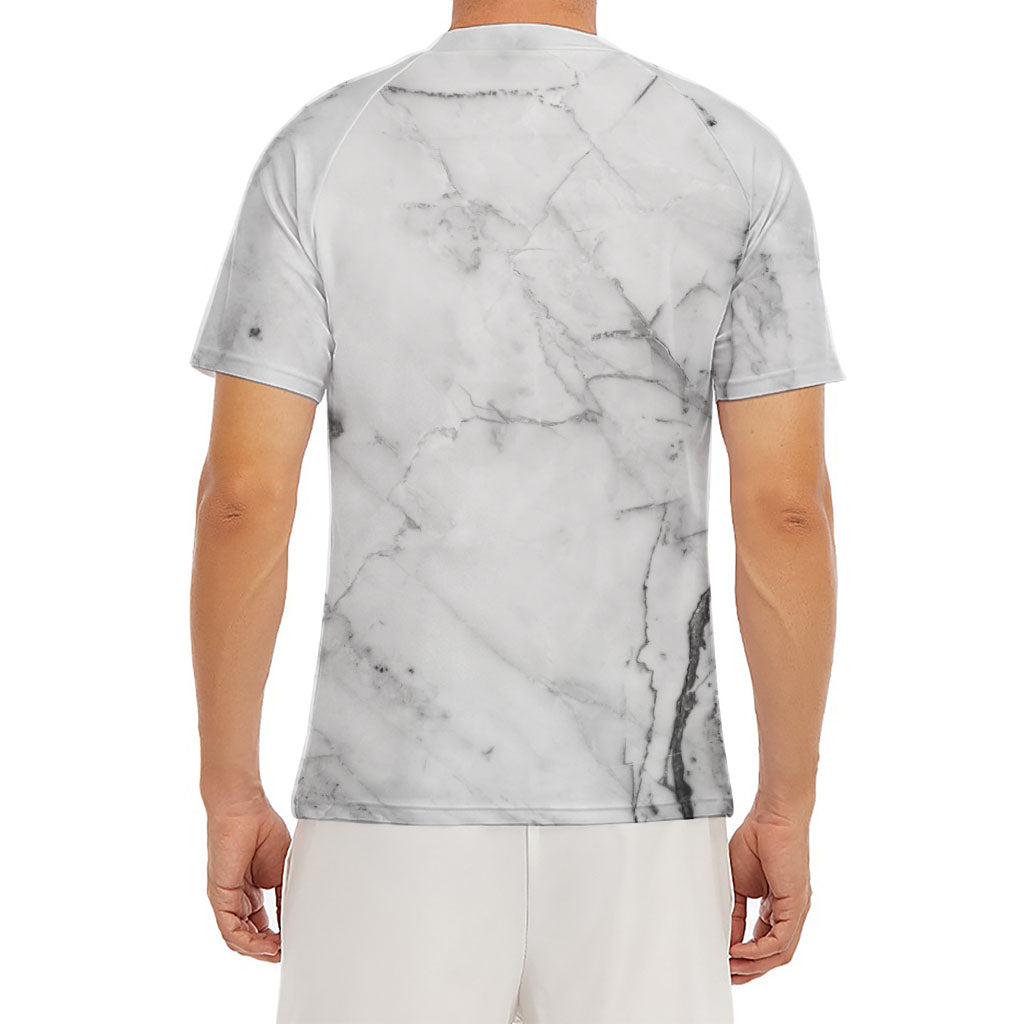 Grey Marble Stone Print Men's Short Sleeve Rash Guard