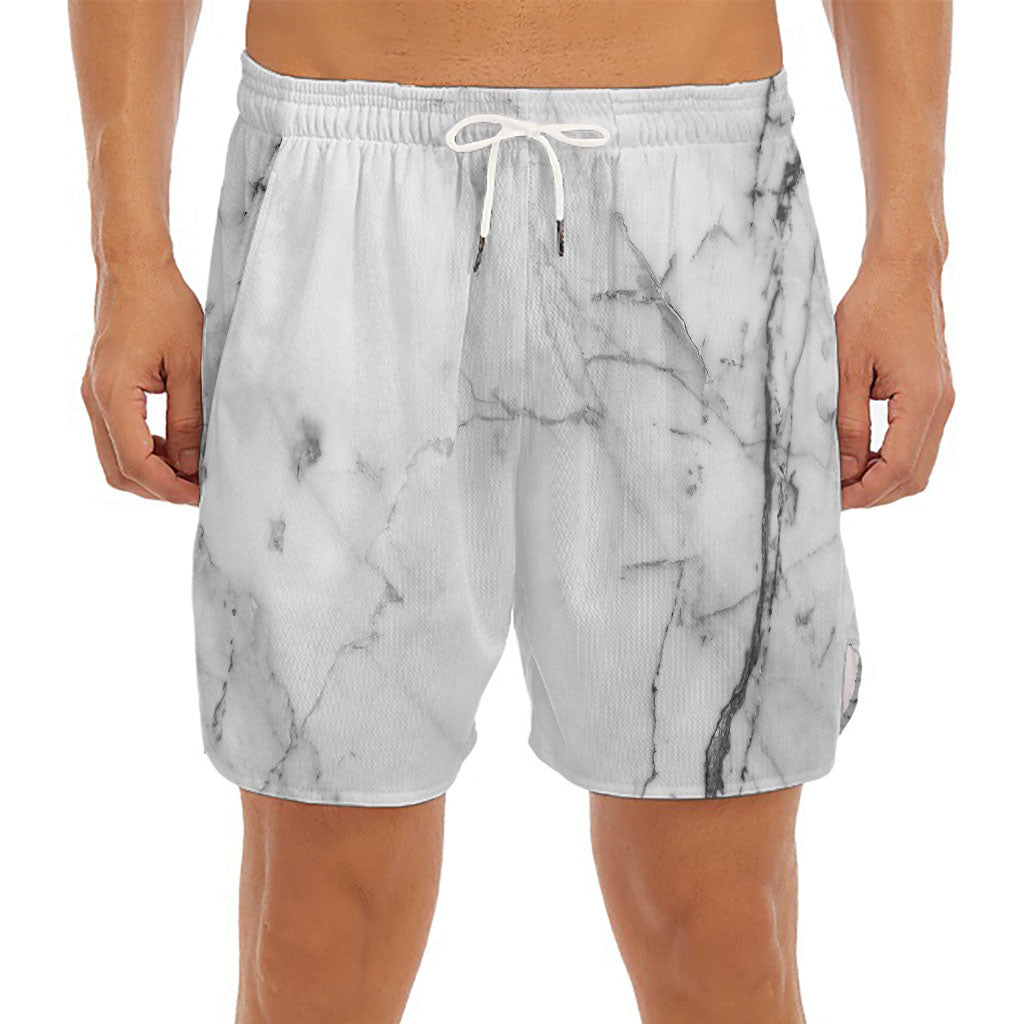 Grey Marble Stone Print Men's Split Running Shorts