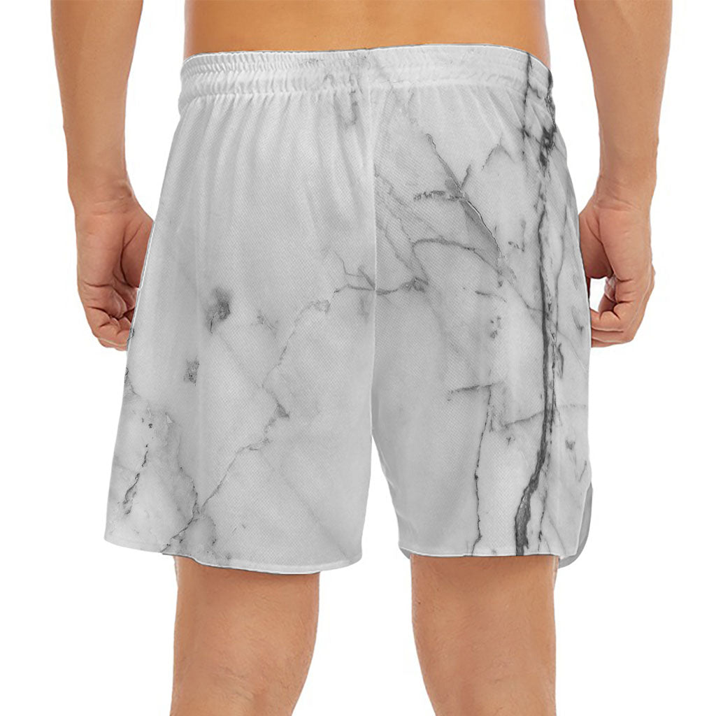 Grey Marble Stone Print Men's Split Running Shorts
