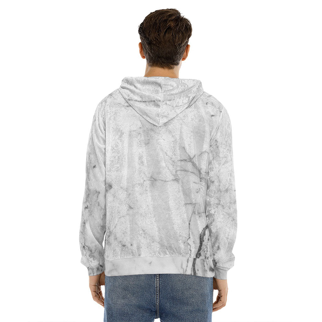 Grey Marble Stone Print Men's Velvet Pullover Hoodie