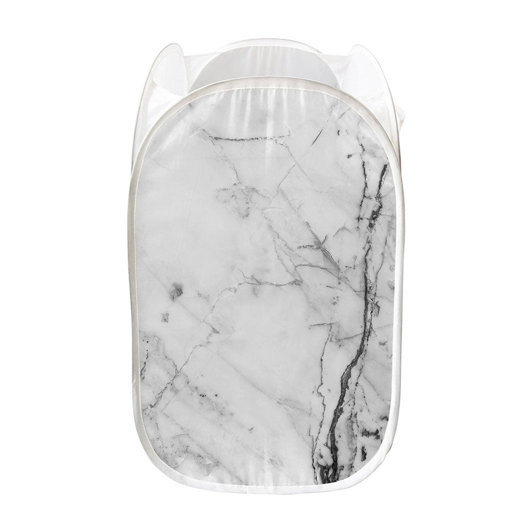 Grey Marble Stone Print Mesh Laundry Hamper