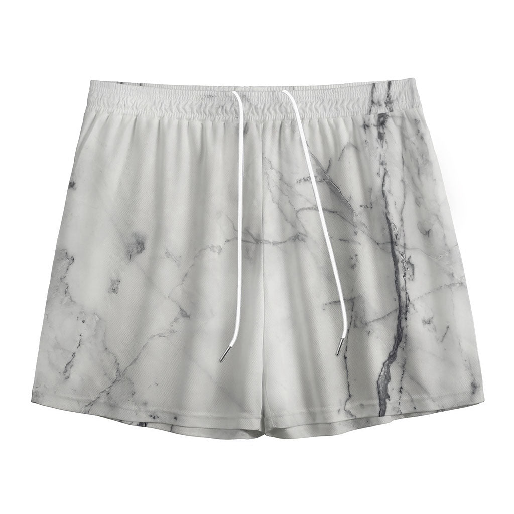 Grey Marble Stone Print Mesh Shorts