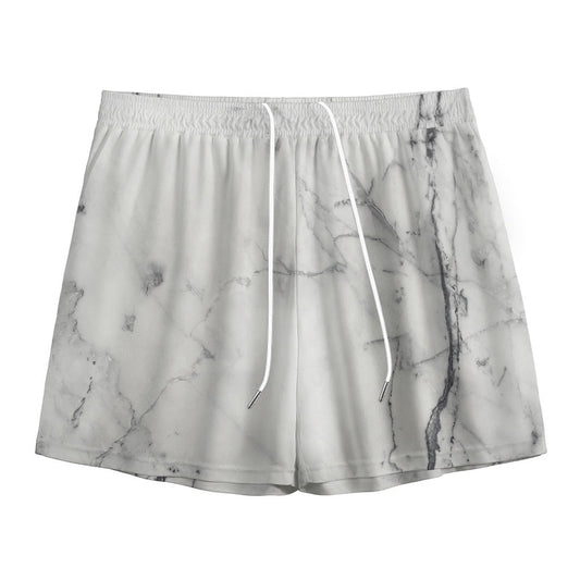 Grey Marble Stone Print Mesh Shorts