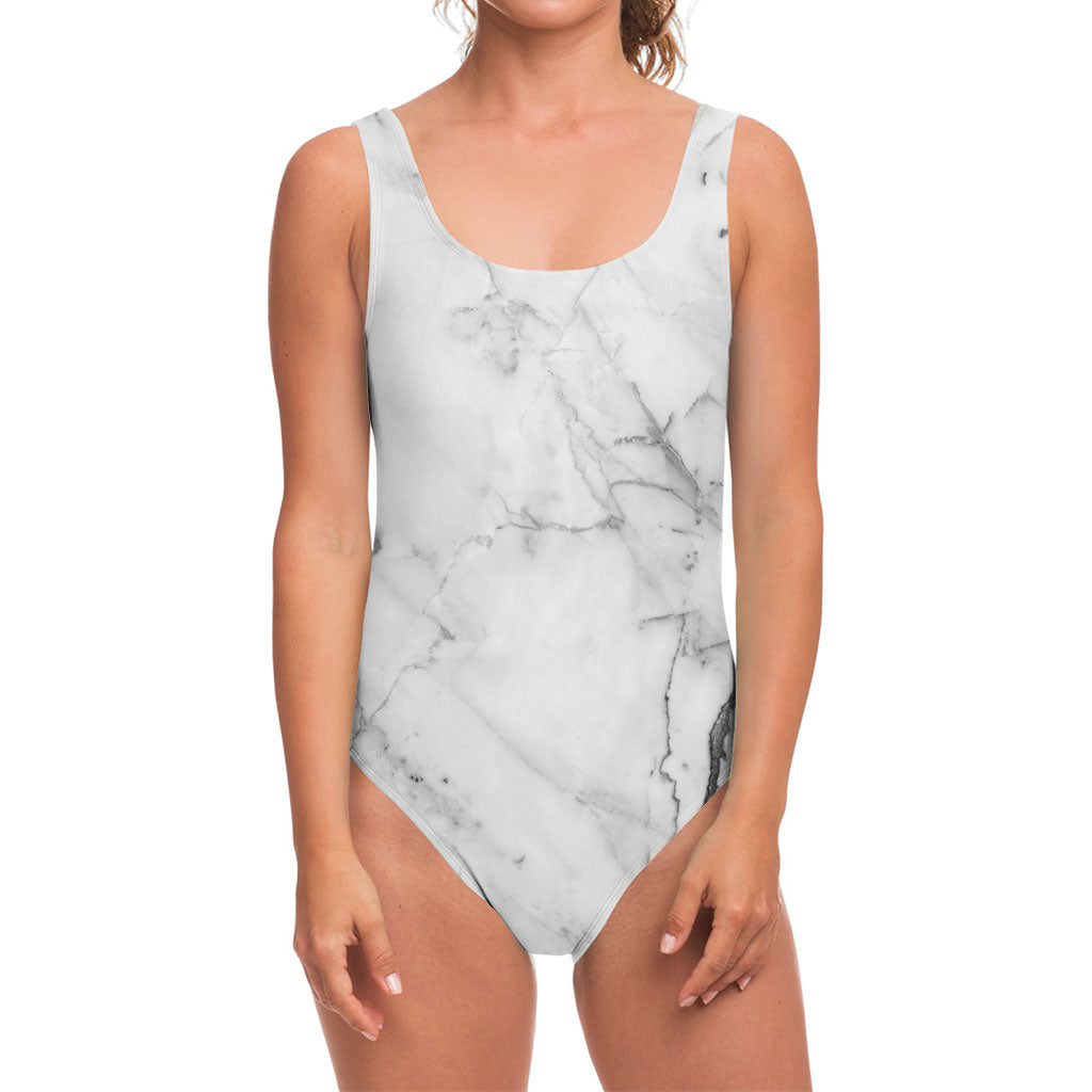 Grey Marble Stone Print One Piece Swimsuit