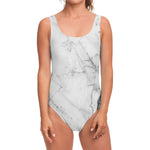 Grey Marble Stone Print One Piece Swimsuit