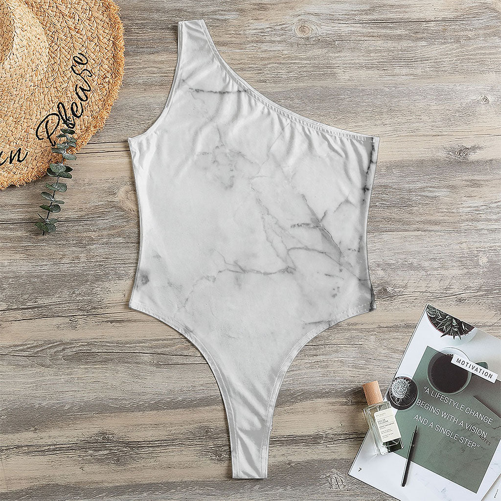 Grey Marble Stone Print One Shoulder Bodysuit