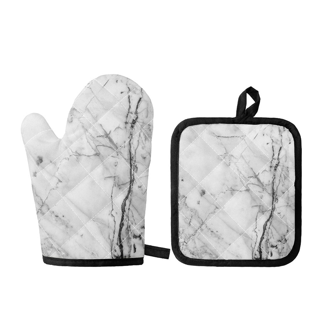 Grey Marble Stone Print Oven Mitt And Pot Holder Set