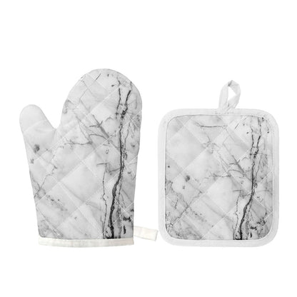 Grey Marble Stone Print Oven Mitt And Pot Holder Set