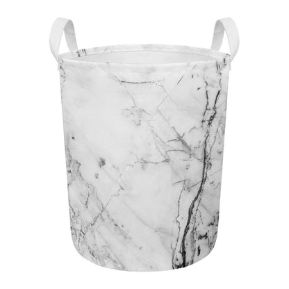 Grey Marble Stone Print Round Laundry Basket