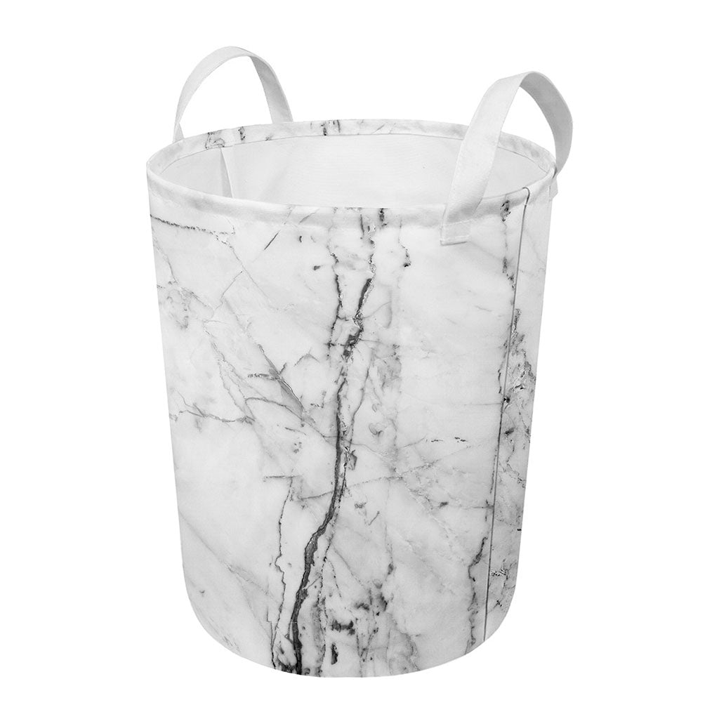 Grey Marble Stone Print Round Laundry Basket