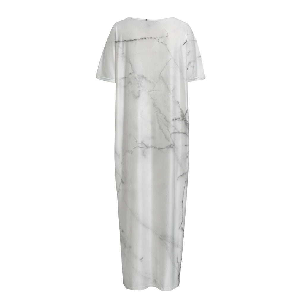 Grey Marble Stone Print Short Sleeve Long Nightdress