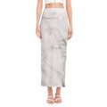 Grey Marble Stone Print Side Slit Maxi Skirt