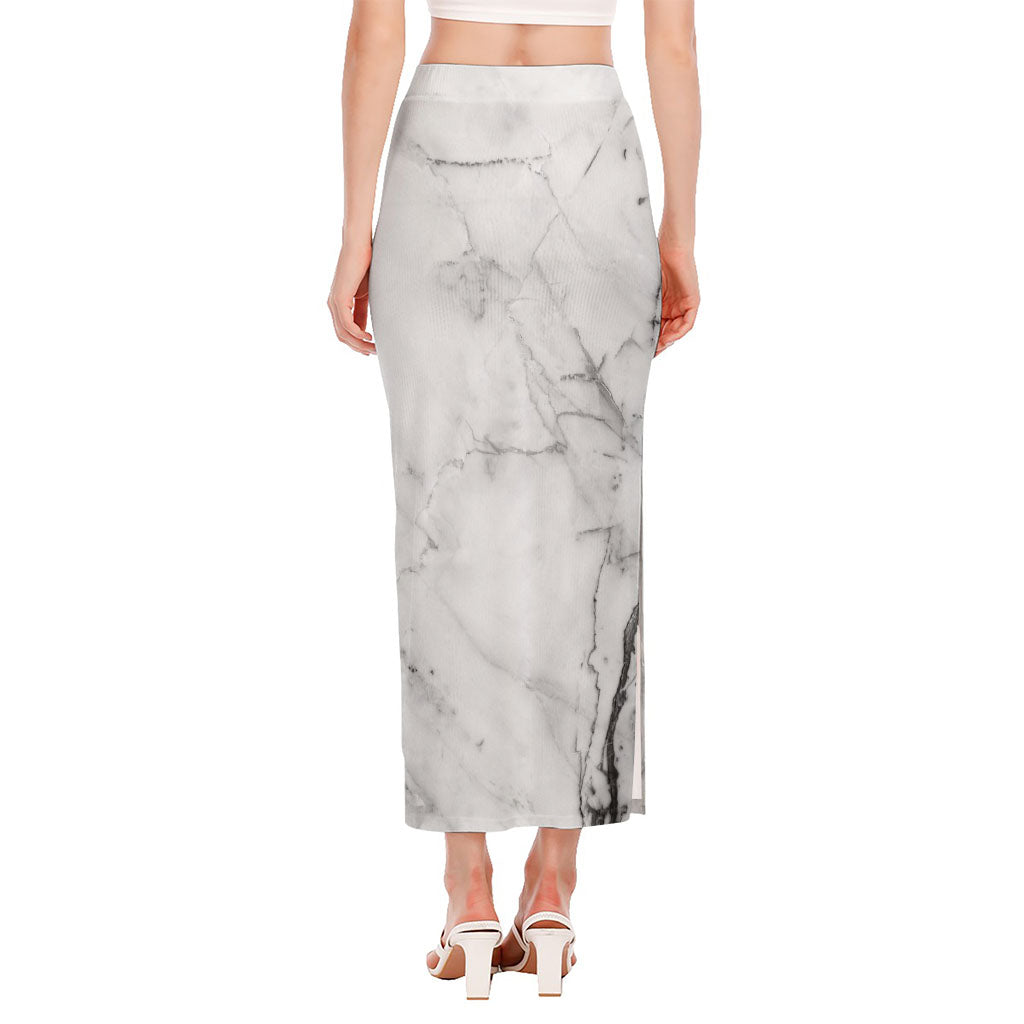 Grey Marble Stone Print Side Slit Maxi Skirt