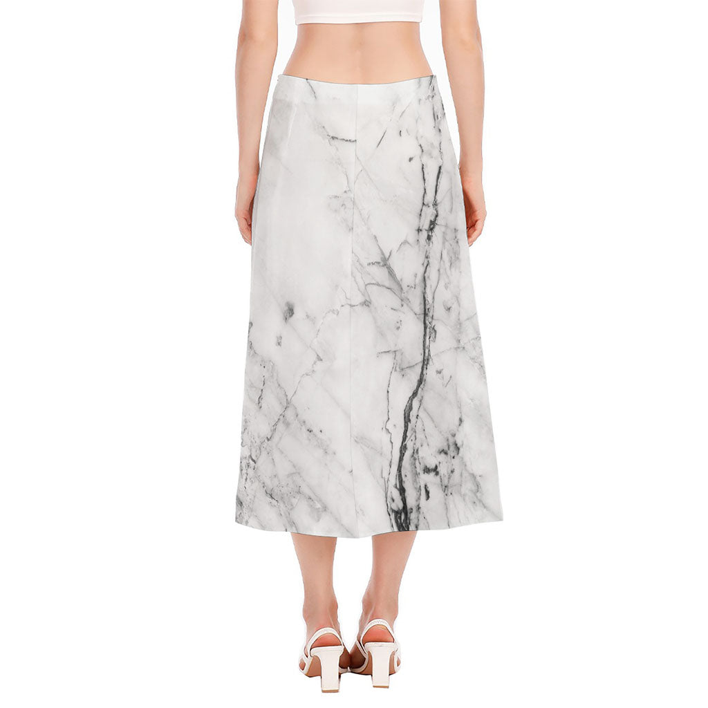 Grey Marble Stone Print Side Slit Midi Skirt