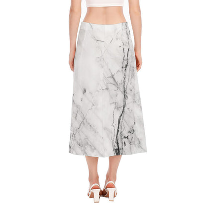 Grey Marble Stone Print Side Slit Midi Skirt