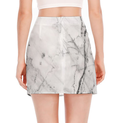 Grey Marble Stone Print Side Slit Mini Skirt