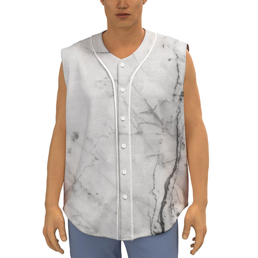 Grey Marble Stone Print Sleeveless Baseball Jersey
