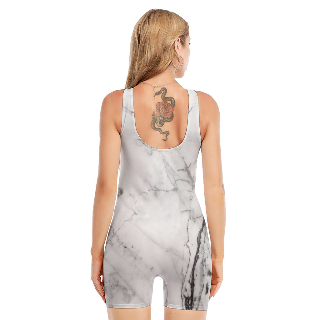 Grey Marble Stone Print Sleeveless One Piece Swimsuit