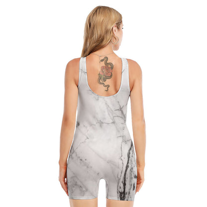 Grey Marble Stone Print Sleeveless One Piece Swimsuit
