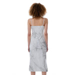 Grey Marble Stone Print Slim Fit Midi Cami Dress