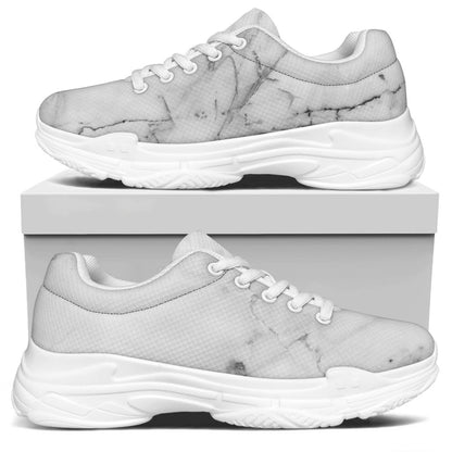 Grey Marble Stone Print White Chunky Shoes