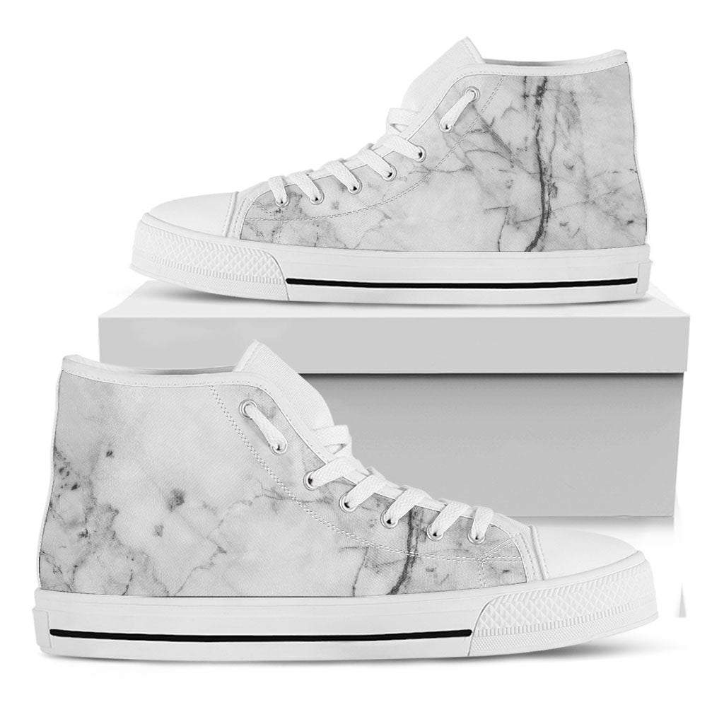 Grey Marble Stone Print White High Top Sneakers