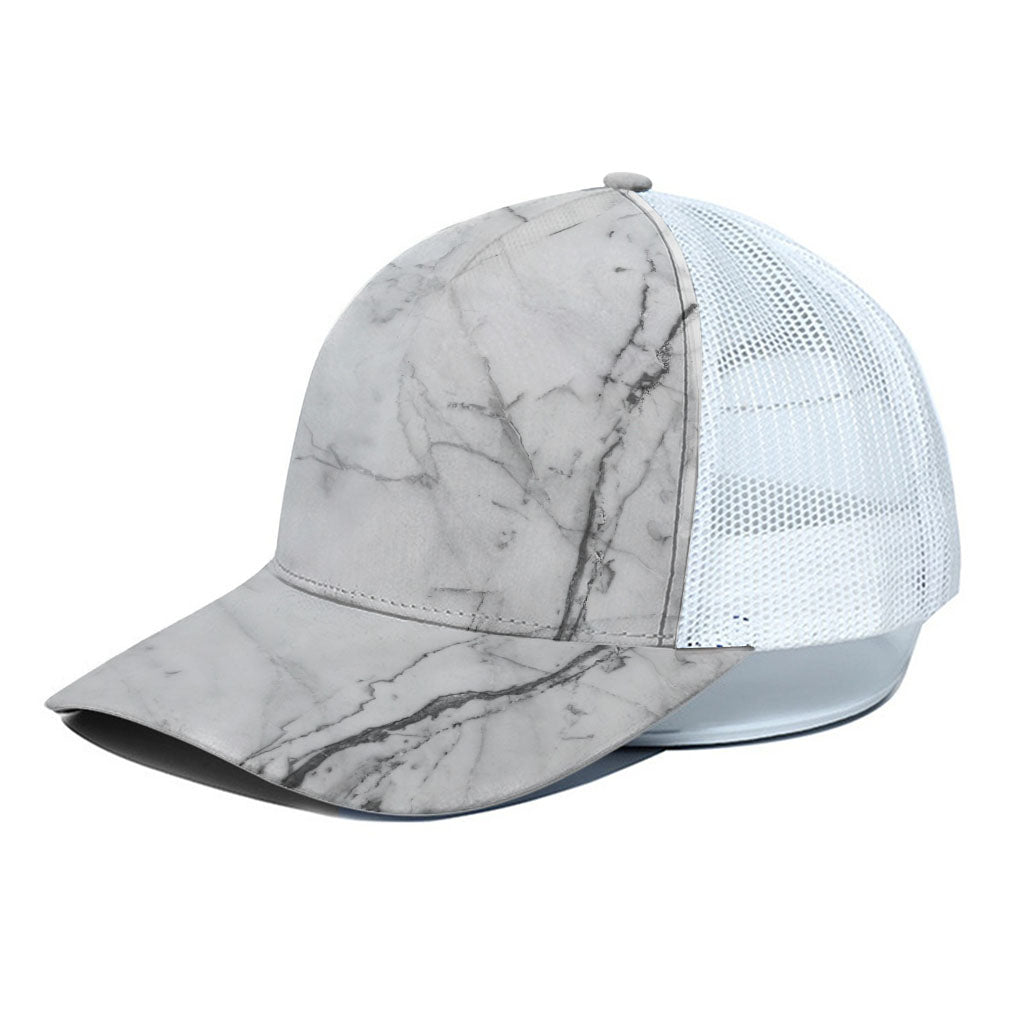 Grey Marble Stone Print White Mesh Trucker Cap