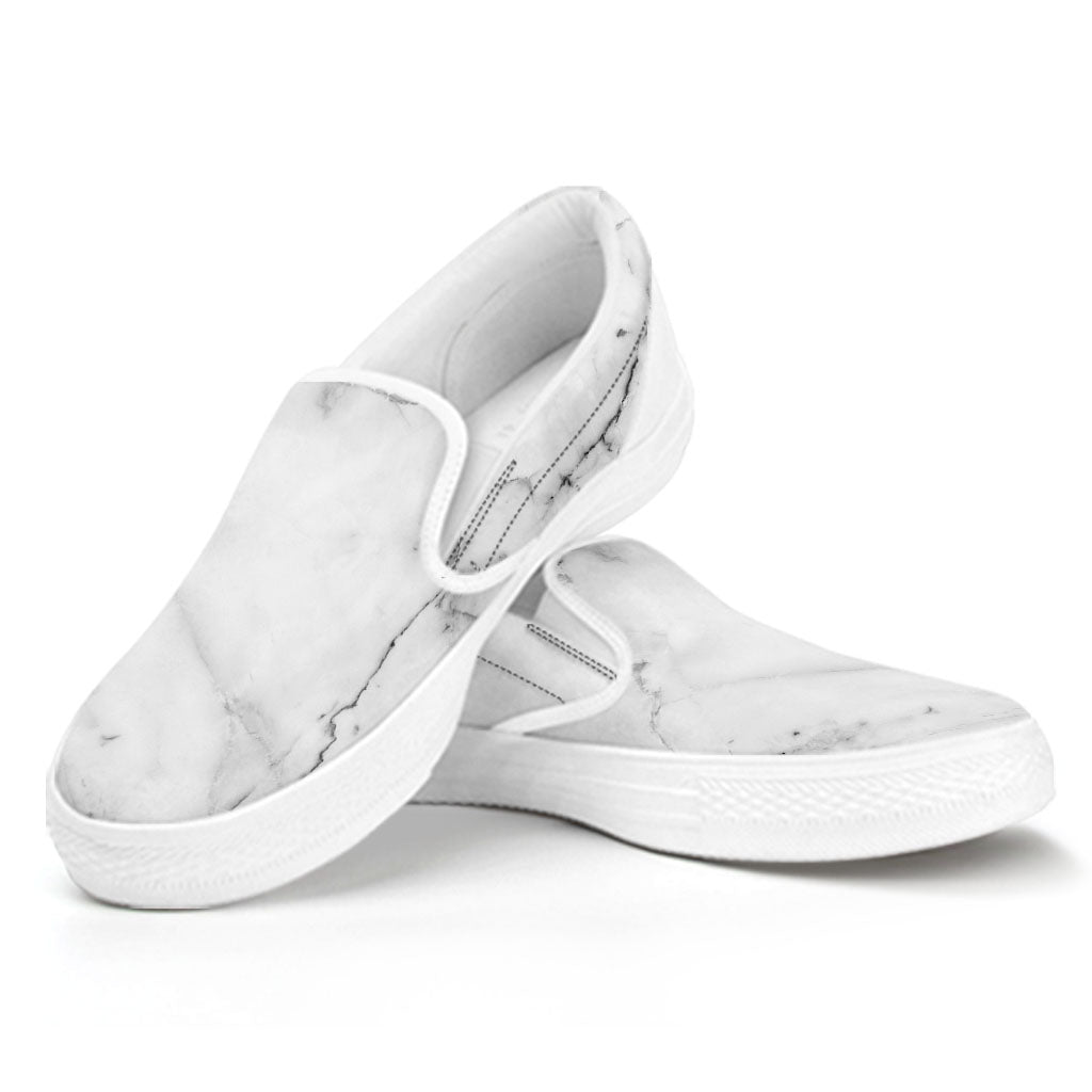 Grey Marble Stone Print White Slip On Sneakers