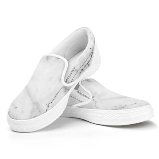 Grey Marble Stone Print White Slip On Sneakers