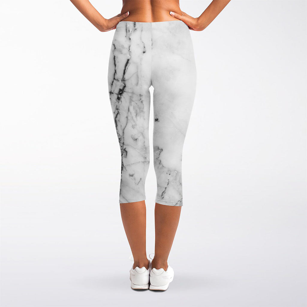 Grey Marble Stone Print Women's Capri Leggings