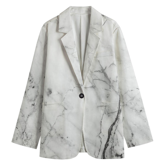 Grey Marble Stone Print Women's Cotton Blazer
