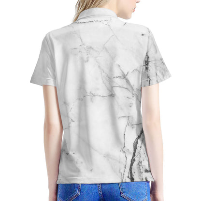 Grey Marble Stone Print Women's Polo Shirt