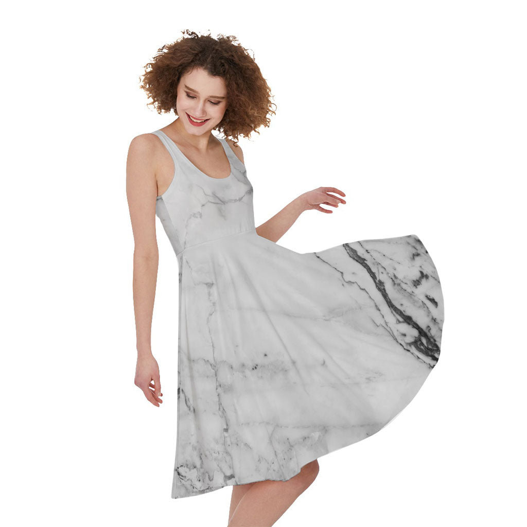 Grey Marble Stone Print Women's Sleeveless Dress