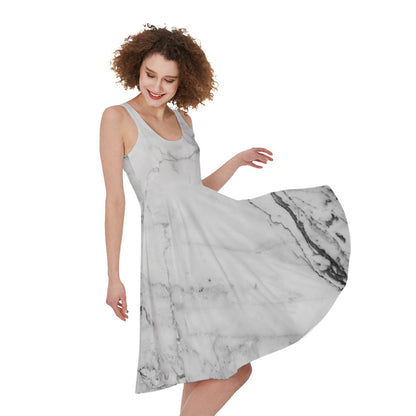 Grey Marble Stone Print Women's Sleeveless Dress