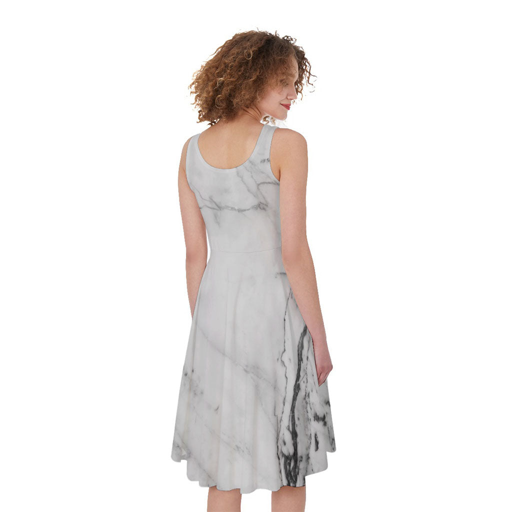 Grey Marble Stone Print Women's Sleeveless Dress