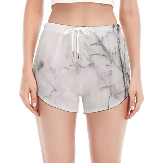 Grey Marble Stone Print Women's Split Running Shorts