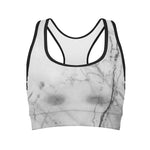 Grey Marble Stone Print Women's Sports Bra