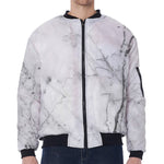 Grey Marble Stone Print Zip Sleeve Bomber Jacket