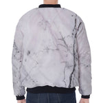 Grey Marble Stone Print Zip Sleeve Bomber Jacket