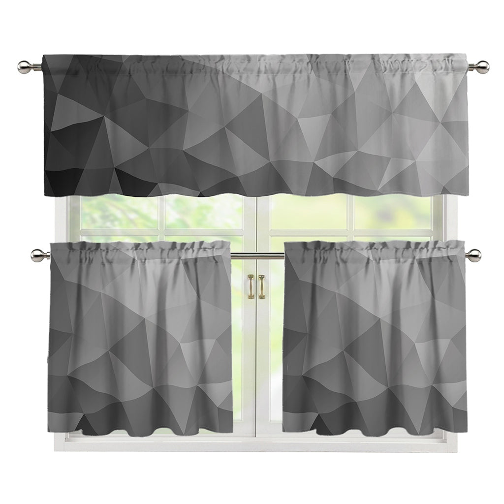 Grey Polygonal Geometric Print 3 Piece Kitchen Curtains