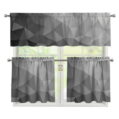 Grey Polygonal Geometric Print 3 Piece Kitchen Curtains