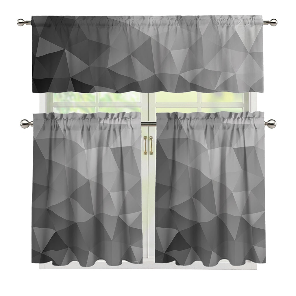 Grey Polygonal Geometric Print 3 Piece Kitchen Curtains