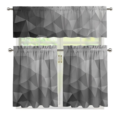 Grey Polygonal Geometric Print 3 Piece Kitchen Curtains