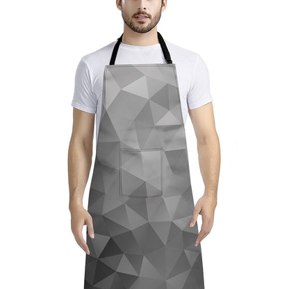 Grey Polygonal Geometric Print Bib Apron With Pocket
