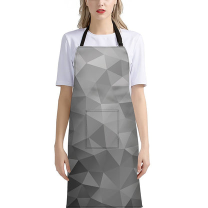 Grey Polygonal Geometric Print Bib Apron With Pocket
