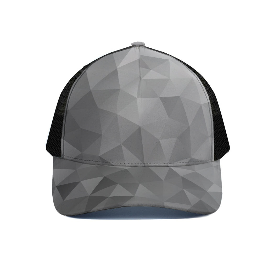 Grey Polygonal Geometric Print Black Mesh Trucker Cap