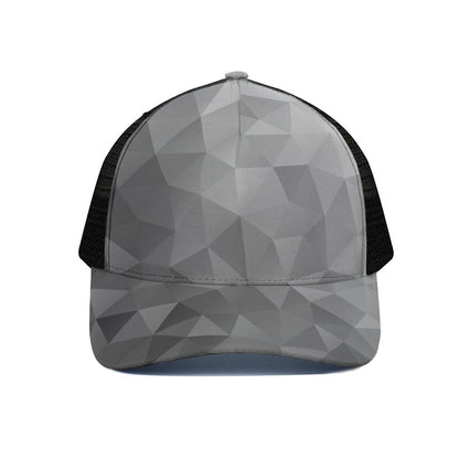 Grey Polygonal Geometric Print Black Mesh Trucker Cap