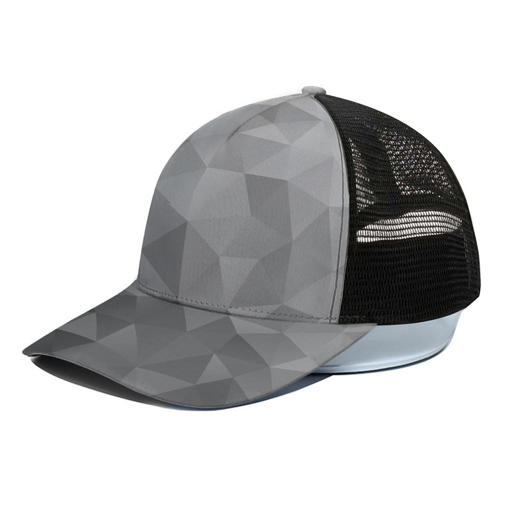 Grey Polygonal Geometric Print Black Mesh Trucker Cap