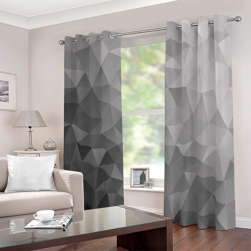 Grey Polygonal Geometric Print Blackout Grommet Curtains