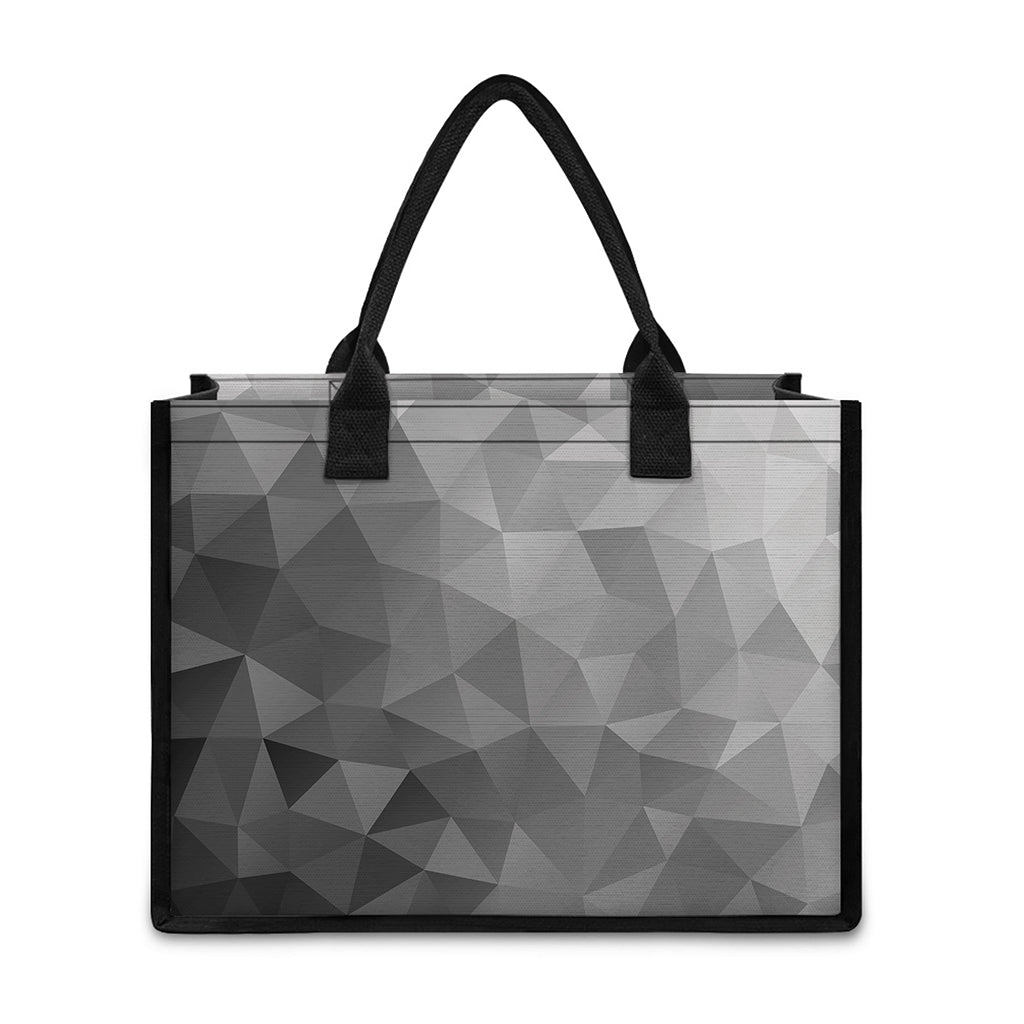 Grey Polygonal Geometric Print Canvas Tote Bag